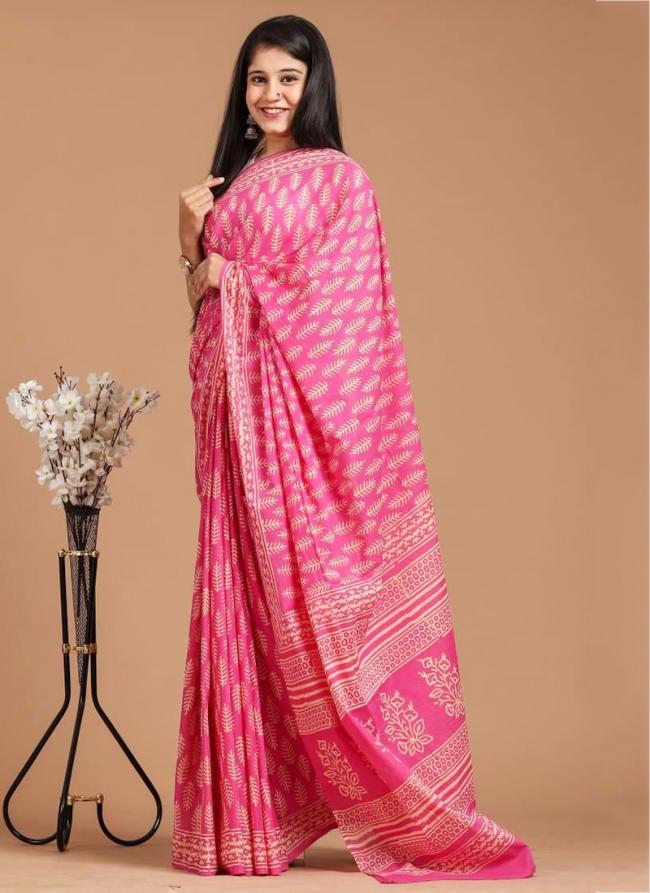 Cotton Mul Mul Pink Casual Wear Printed Saree